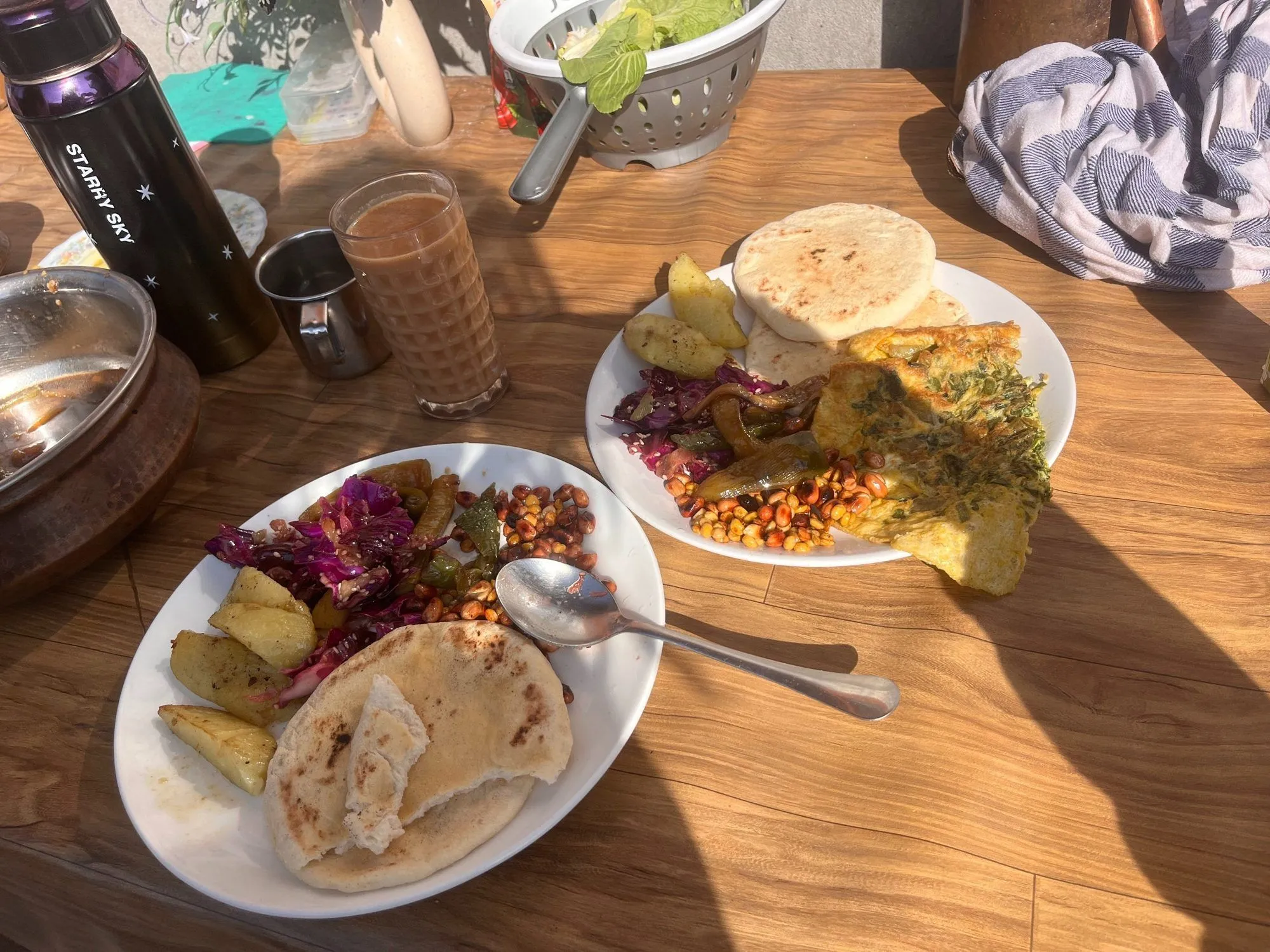 A home-cooked meal on a wooden table